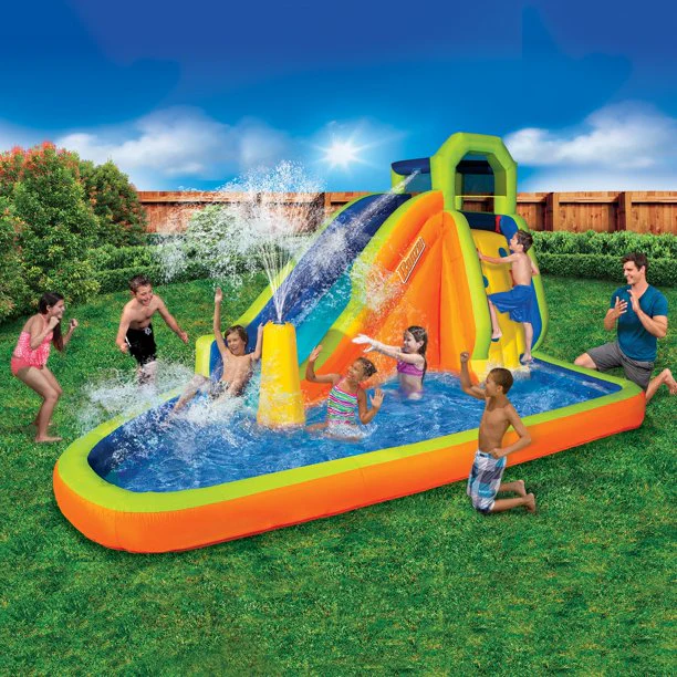 BANZAI Surf Rider Inflatable Water Park Play Center - Tunnel Water Slide and Climbing Wall - Outdoor Summer Fun for Kids and Families