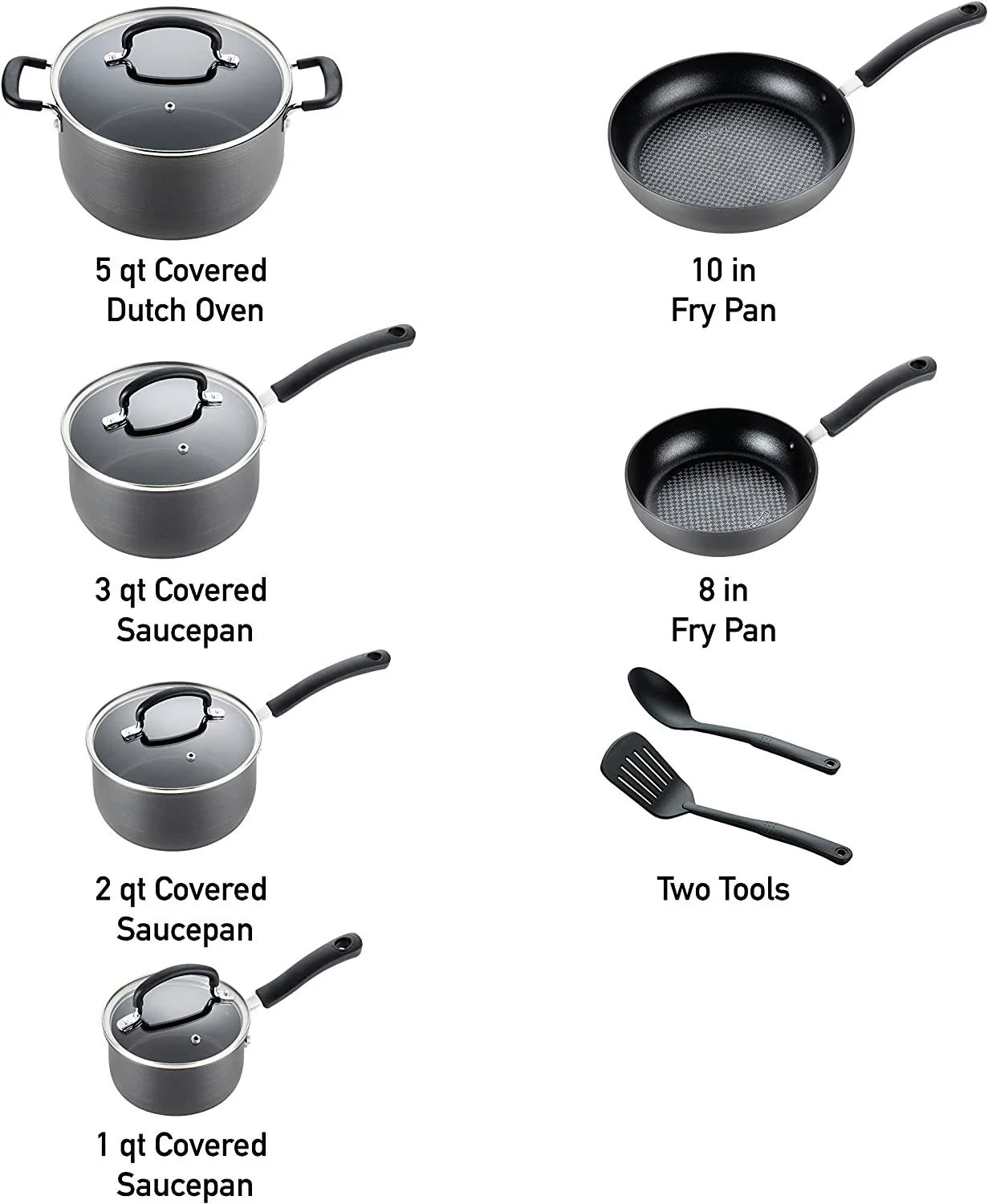 Ultimate Hard Anodized Nonstick Cookware Set 12 Piece Pots and Pans Dishwasher Safe Gray