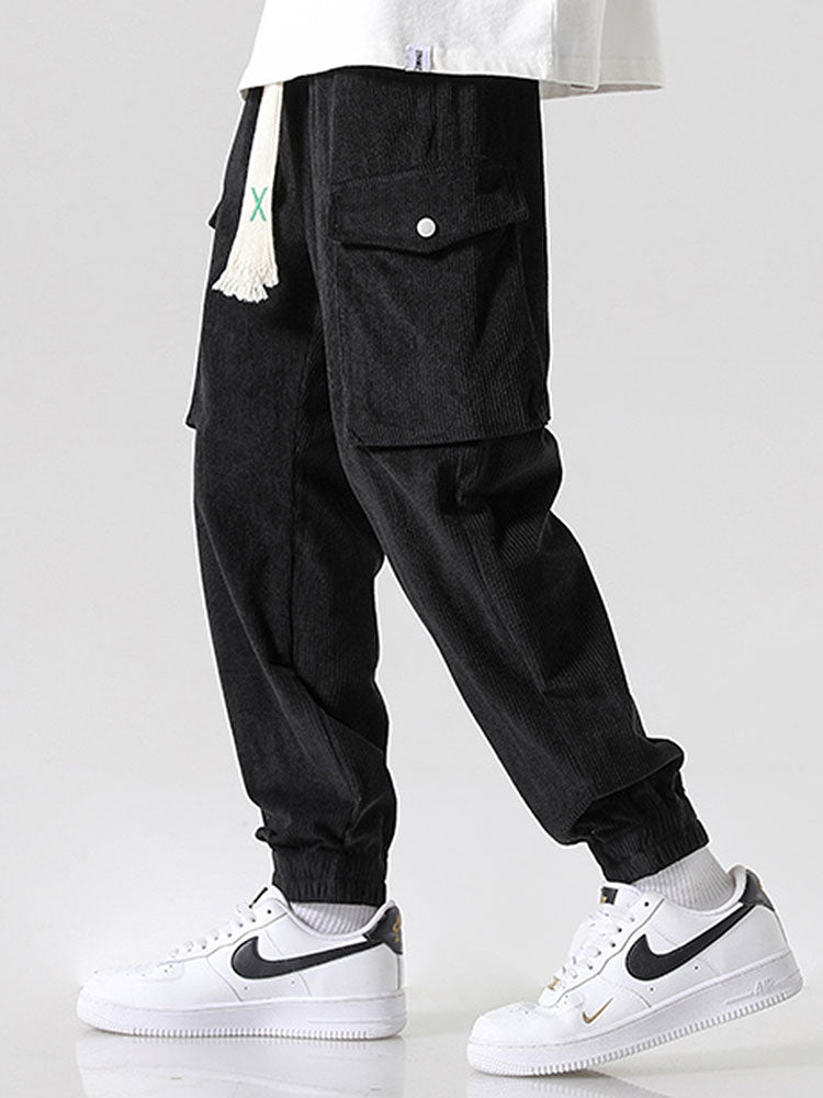Drawstring Corduroy Cargo Pants