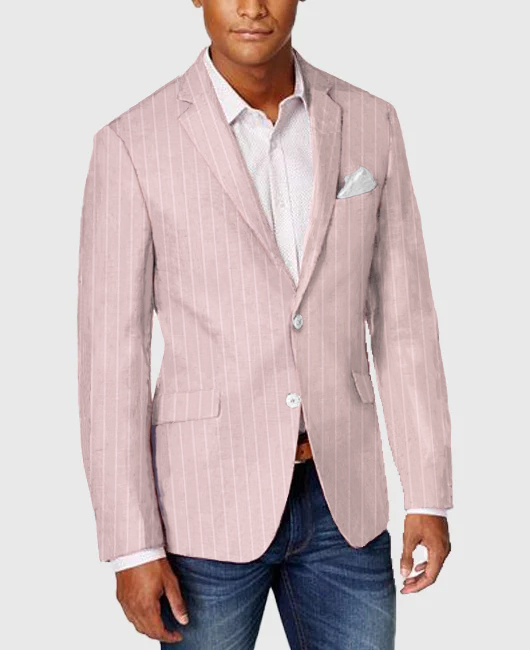 OK Elegant Vertical Stripe Notch Lapel Two Button Blazer