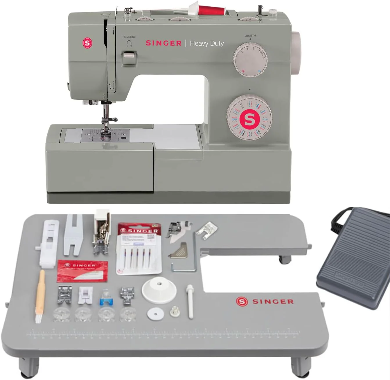 SINGER Heavy Duty 4452 High Speed Sewing Machine With Accessory Kit | Strong Motor with Enhanced Piercing Power, 110 Stitch Applications, Full Metal frame, 1-step Buttonhole & LED Lights