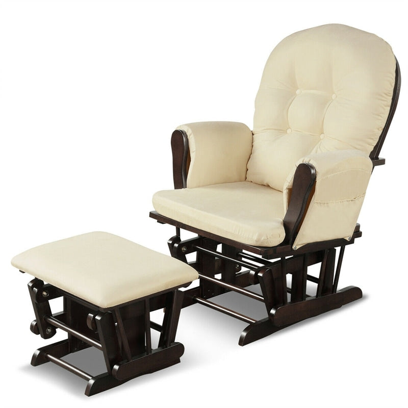 Wood Baby Glider Rocking Chair Nursery Chair with GLidi,秋千椅ng Ottoman & Storage Pocket