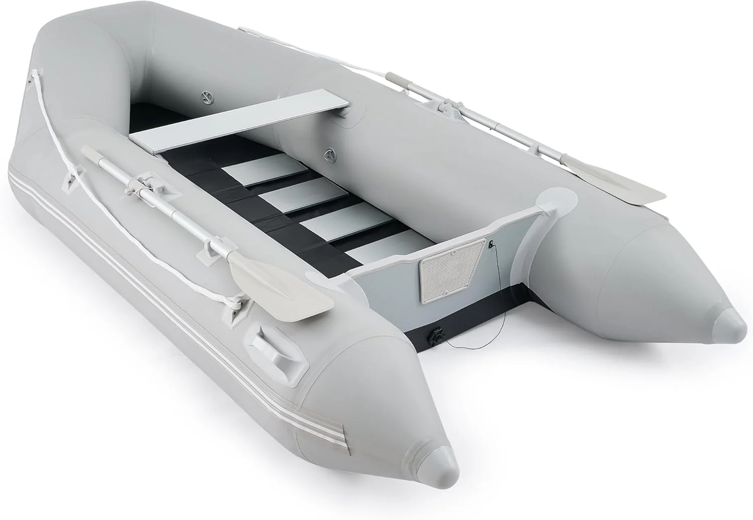 10ft Inflatable Dinghy Boat, 4 Person 990lb Transom Sport Tender Boat with Pump Aluminum Oars Floor, Heavy Duty Inflatable Raft Kayak for Adults