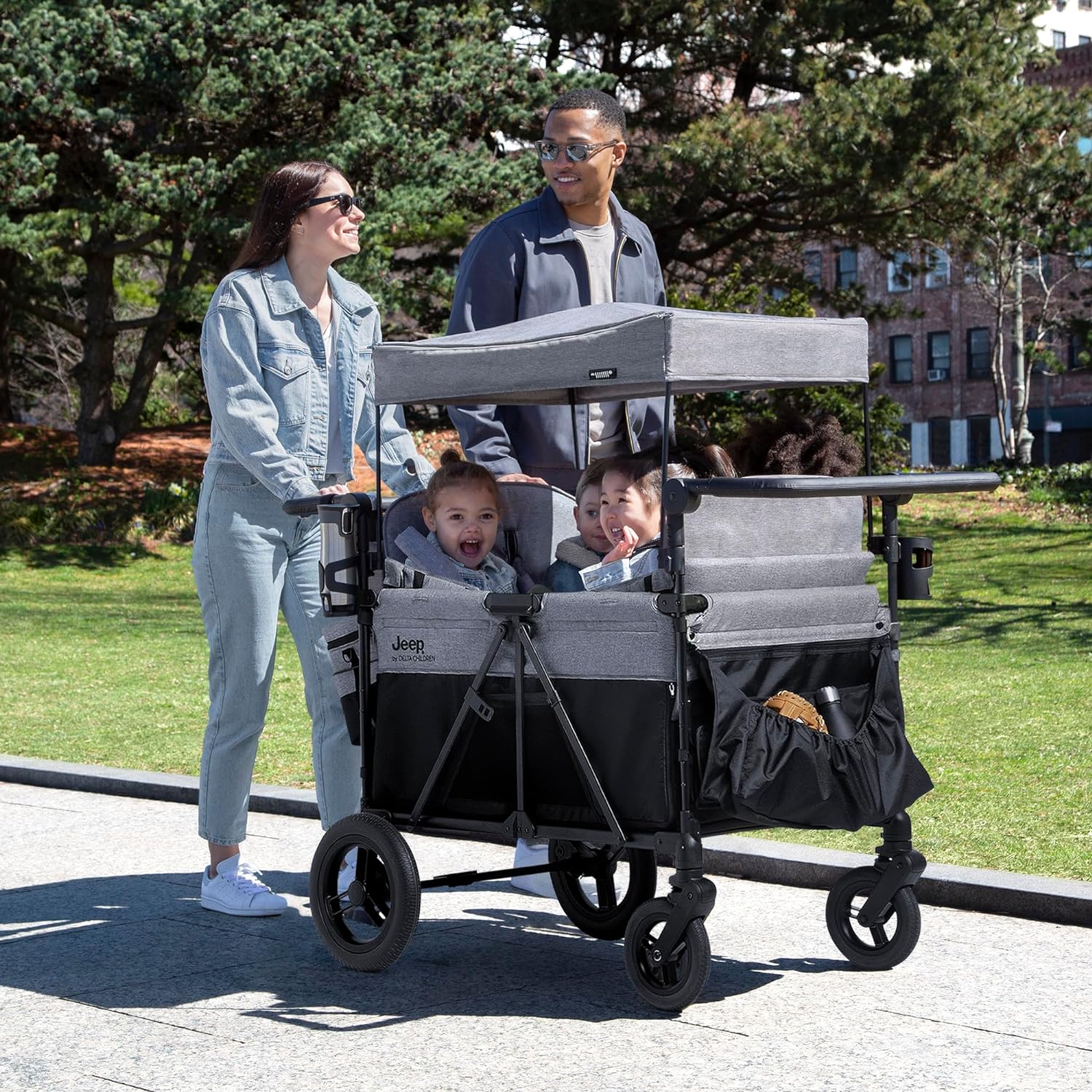 Jeep Wrangler Deluxe 4 Seater Stroller Wagon by Delta Children Premium Quad Stroller Wagon