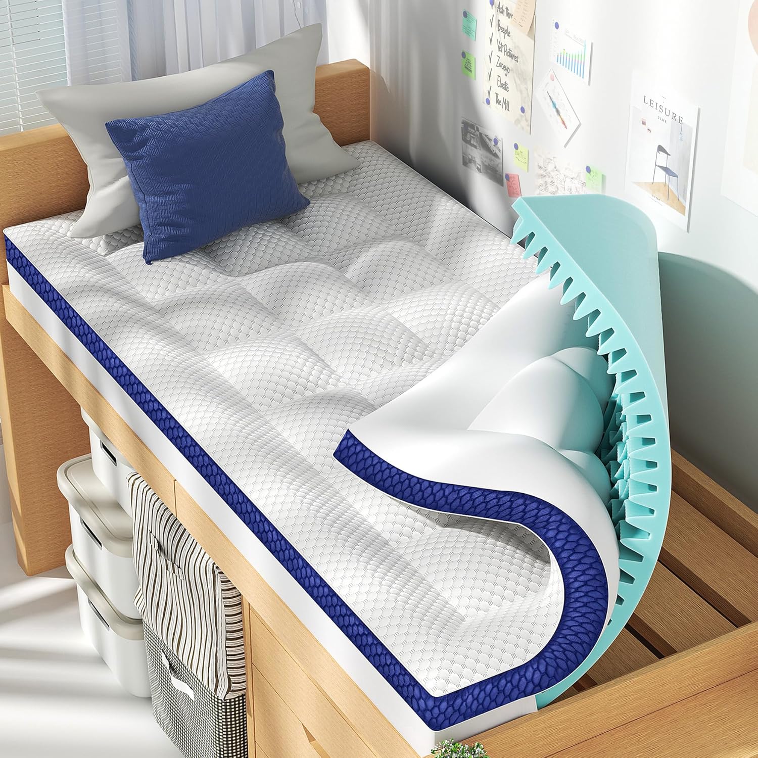 BEDELITE King Mattress Topper Dual Layer 4 Inch Memory Foam Mattress Topper, 2 Inch Pilow Top Mattress Pad and 2 Inch Premium Gel Foam Mattress, with Stretchable Pockets Up to 6"-24"