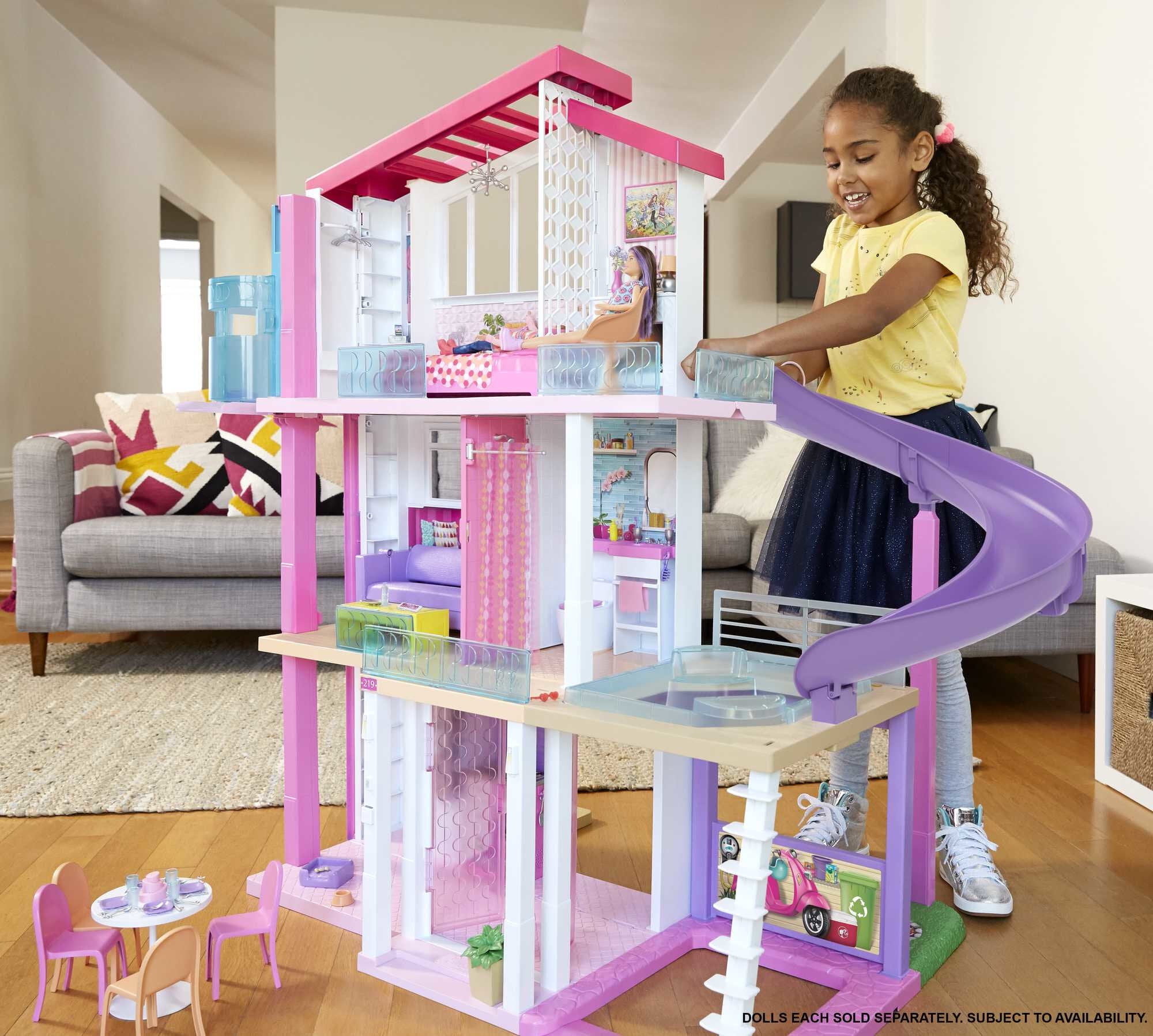 Barbie DreamHouse Dollhouse with Elevator, Pool, Lights & 70+ Accessories – 3-Story Playset