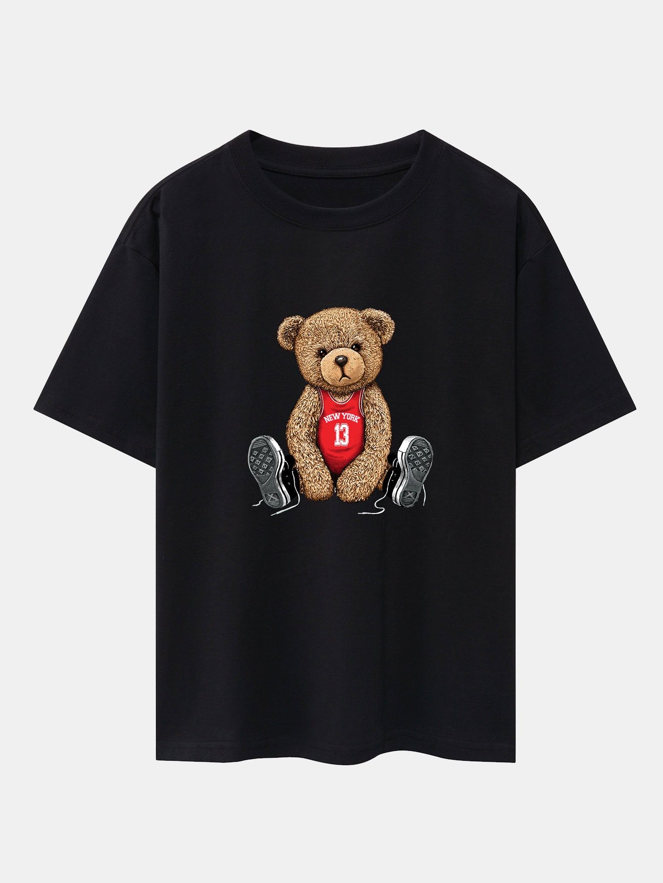 New York Bear Print Drop Shoulder Oversize T-Shirt