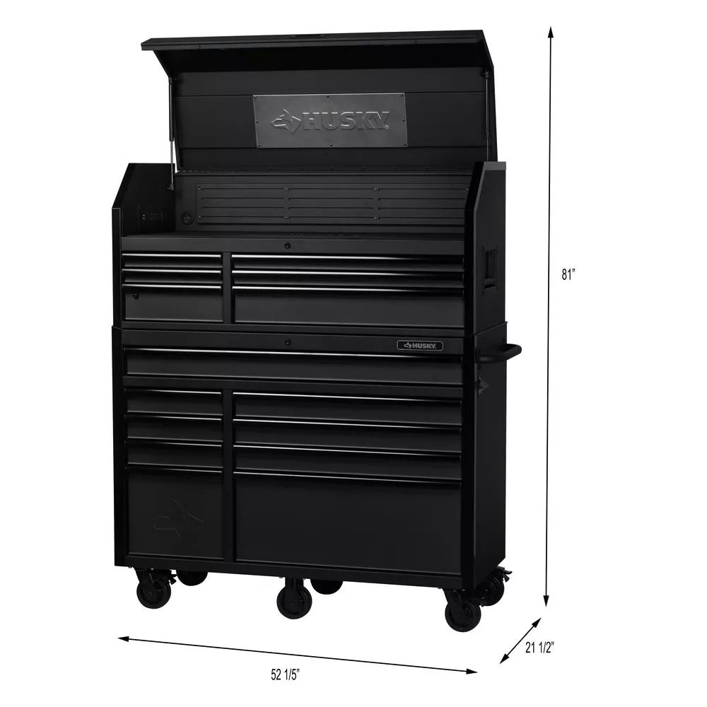 HEAVY-DUTY 52 IN W 15-DRAWER, DEEP COMBINATION TOOL CHEST UND ROLLING CABINET SET IN MATTE BLACK