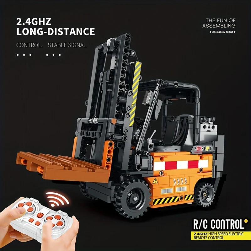 722 Piece Engineering Forklift Model Building Block Set - Dual Remote Control Bulldozer, Excavator and Car - Perfect Decompression Gift for Adults!