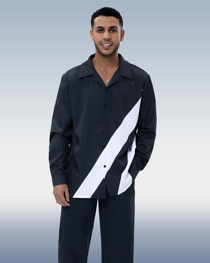 Suitmens Black Walking Suit 2 Piece Long Sleeve Set