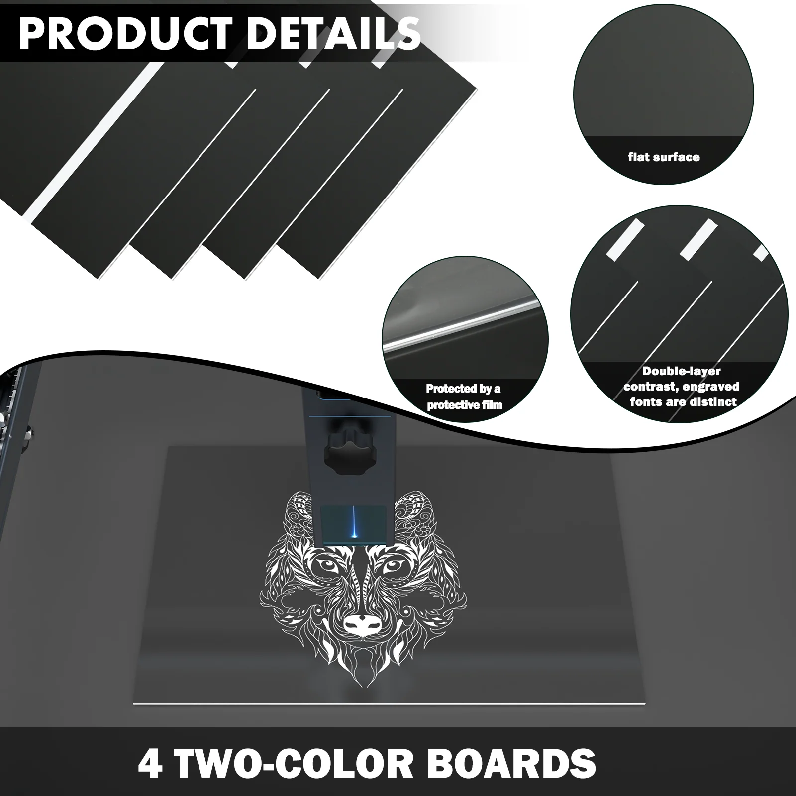 1.3mm Black to White Two-Tone Acrylic Sheet (4pcs)