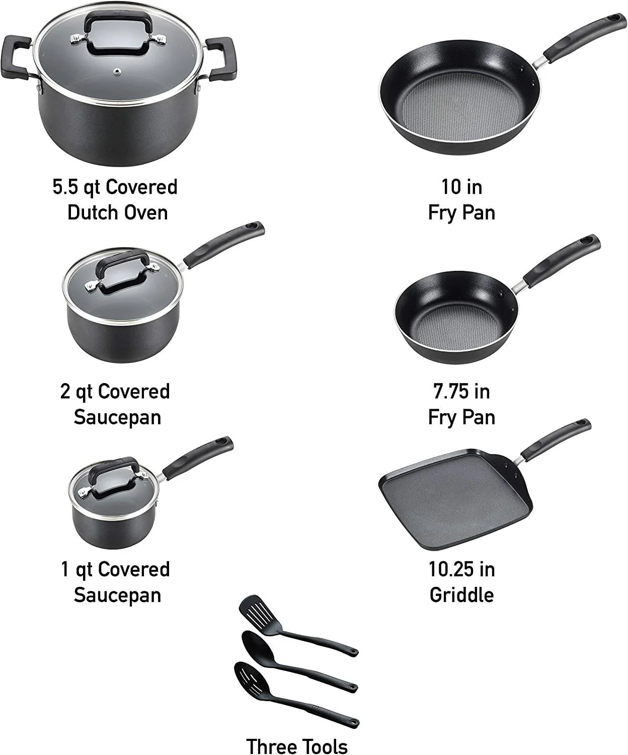 Signature Nonstick Cookware Set 12 Piece Pots and Pans Dishwasher Safe Black