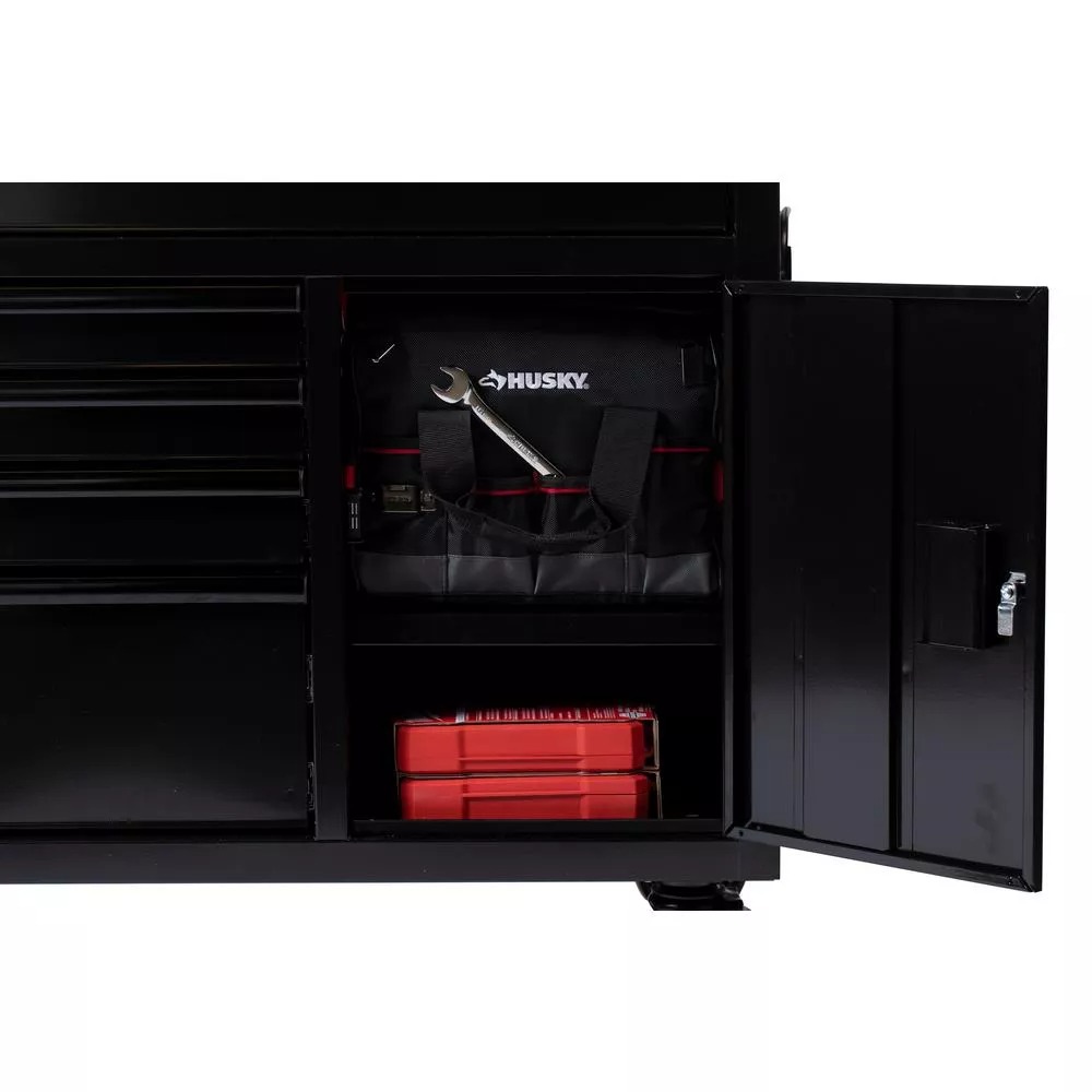 56 IN W 5-DRAWER 1-DOOR, DEEP TOOL CHEST MOBILE WORKBENCH in GLOSS GRAY MIT HARDWOOD TOP