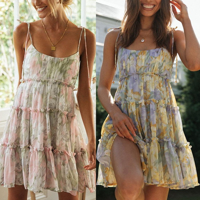 Ladies Sweet Print Swing Short Dress