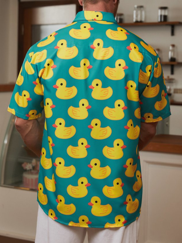 Ducks Chest Pocket Short Sleeve Hawaiian Shirt