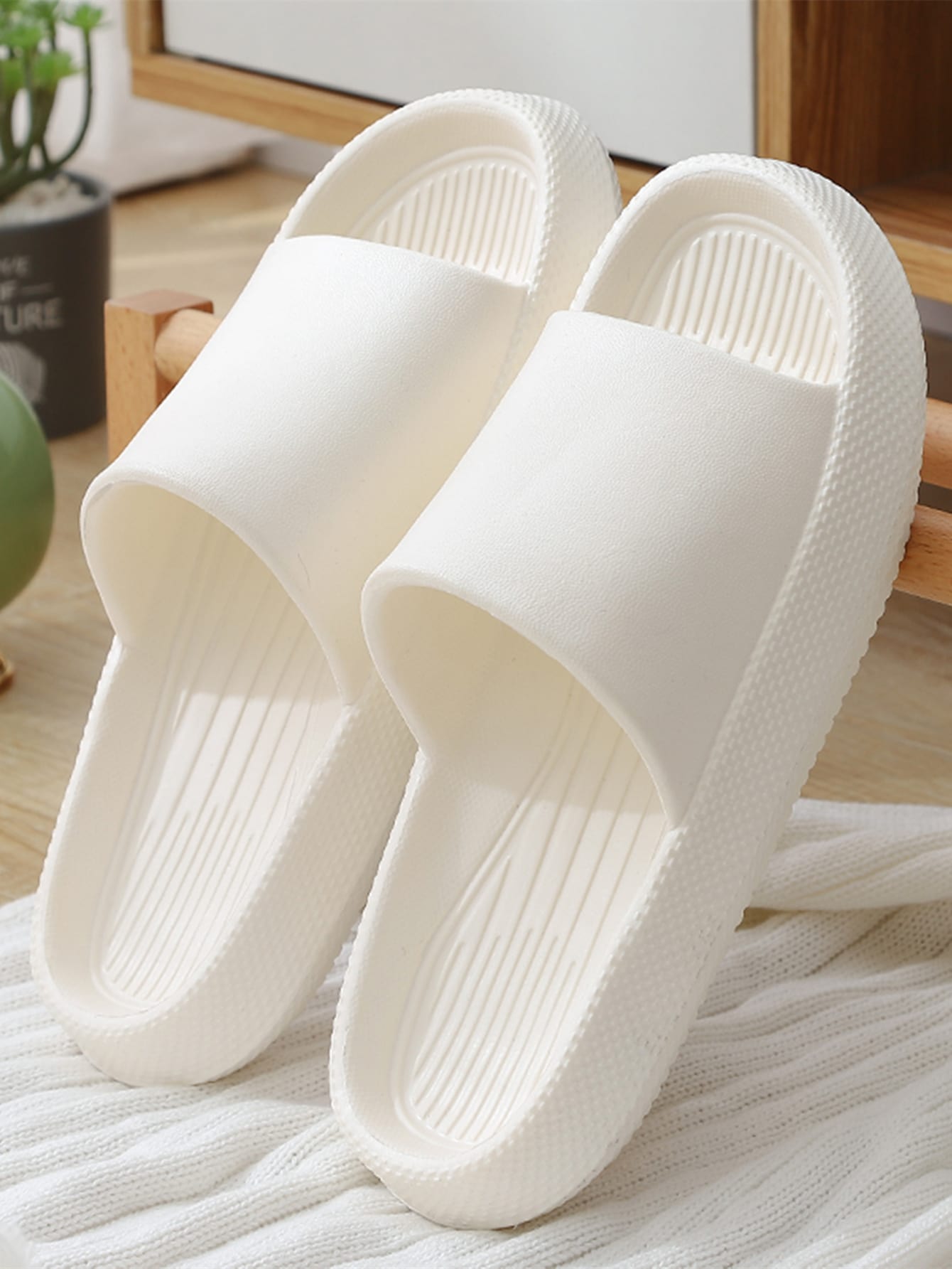 Minimalist Single Band Slides Shower Bathroom Slippers Comfy Cushioned Thick Sole